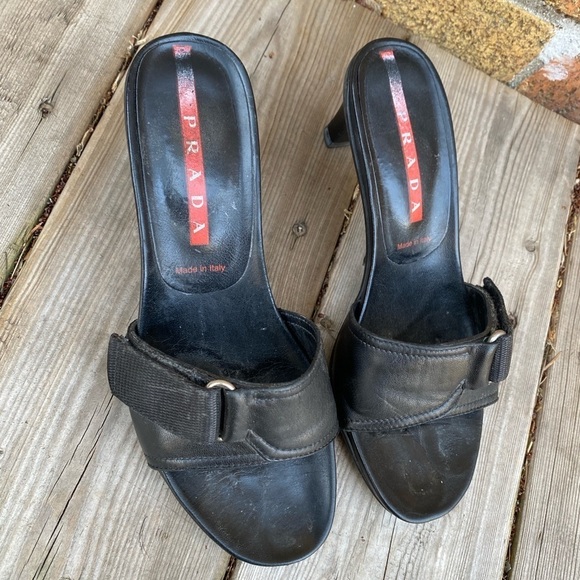 Vintage Prada Sport Black Leather Mules Size 35.5 - Picture 3 of 16